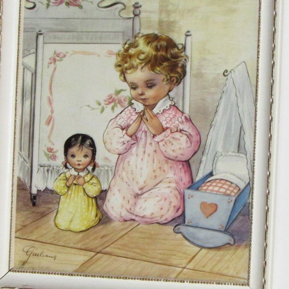 Vintage Framed Print LITTLE GIRL PRAYING Giuliana Art Bonella Milano Italy Retro - Picture 4 of 11